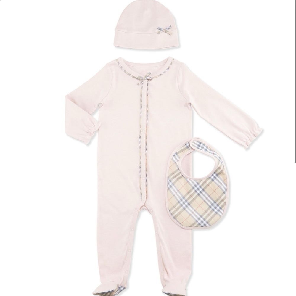 BURBERRY Jacey 3-Piece Footie Pajama Set, Pink, 6M